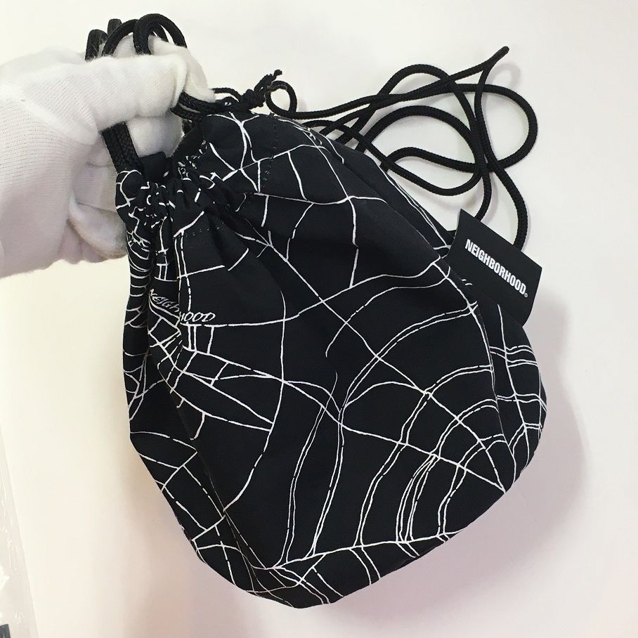 NEIGHBORHOOD SPIDERWEB DRAWSTRING BAG BLACK ネイバーフッド