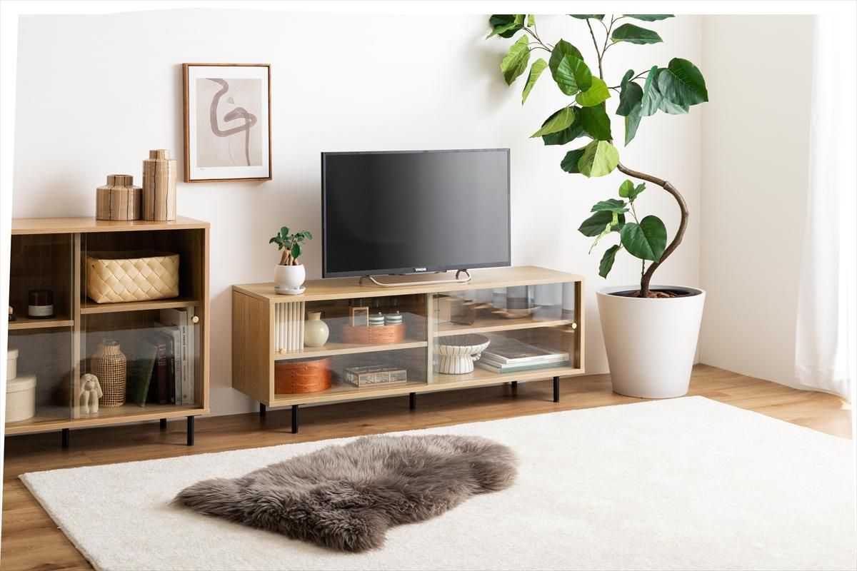 ♪レトロ ガラス戸付 テレビボード ローボード［幅120cm］ おしゃれ