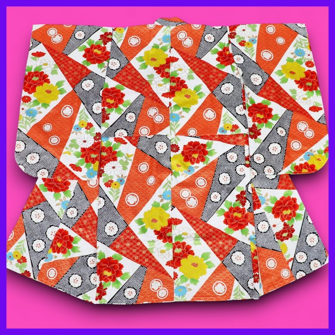 三日月とうさぎ a0612 着物淡雪 レトロ子ども着物 七五三 四つ身 七歳 レトロ