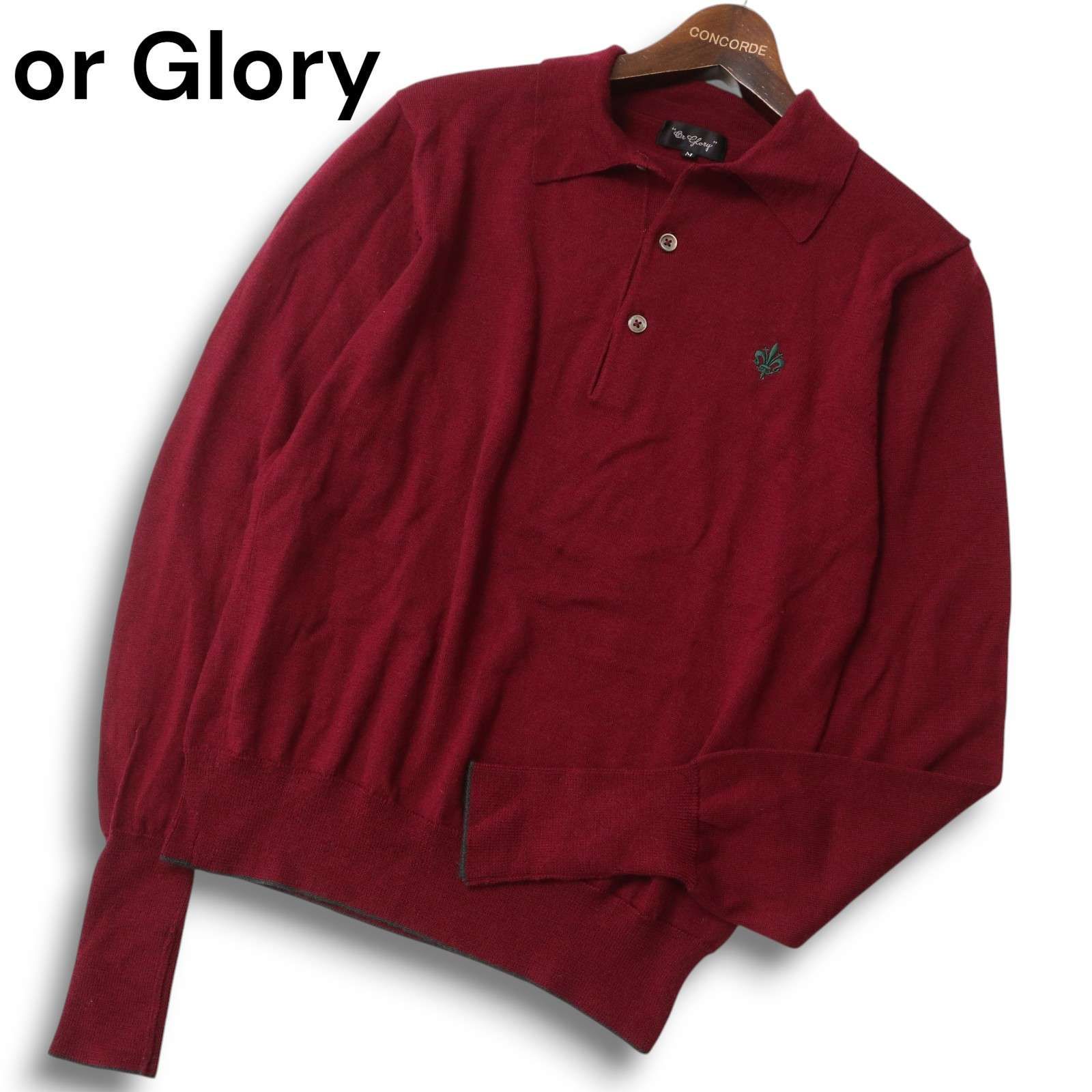 or Glory オアグローリー 秋冬 ロゴ刺繍 ウール100％ ニット ポロ セーター Sz.M メンズ