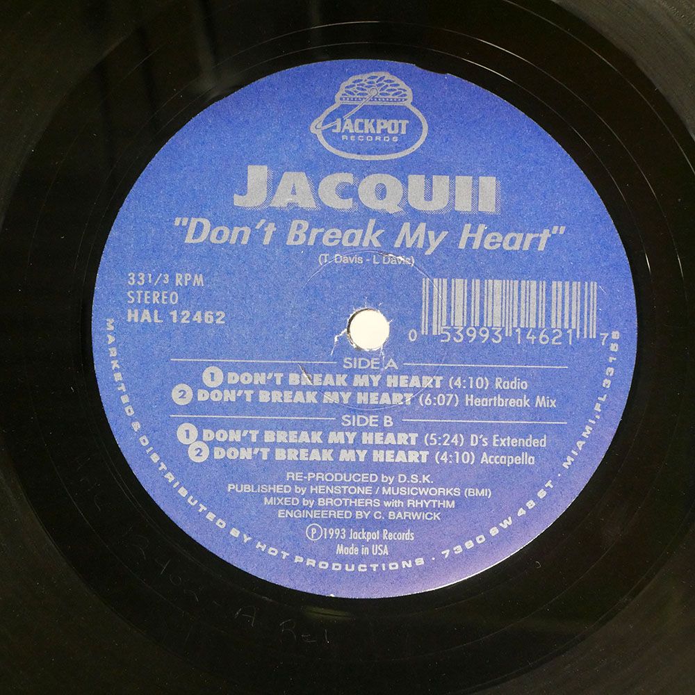 US盤 JACQUII/DONT BREAK MY HEART/JACK-POT HAL12462 12 - メルカリ