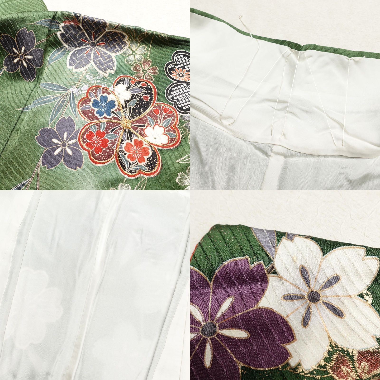 振袖 袷 着物 絞り 金駒刺繍 金彩加工 濃赤 道長 鞠 四季の花 花