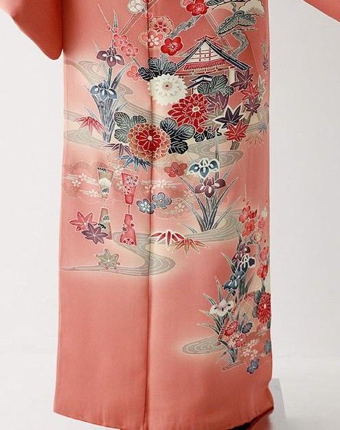 訪問着 身長152-167cm h-230 訪問着t1111 白緑色牡丹藤桜(トールサイズ) | 着物レンタルの