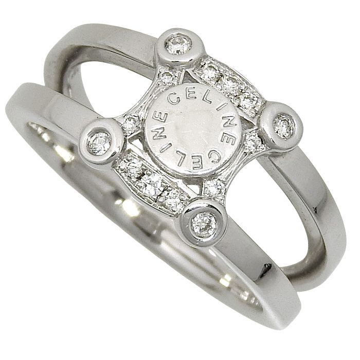 CELINE セリーヌ デザイン ロゴ ダイヤ リング K18WG 750 ホワイト