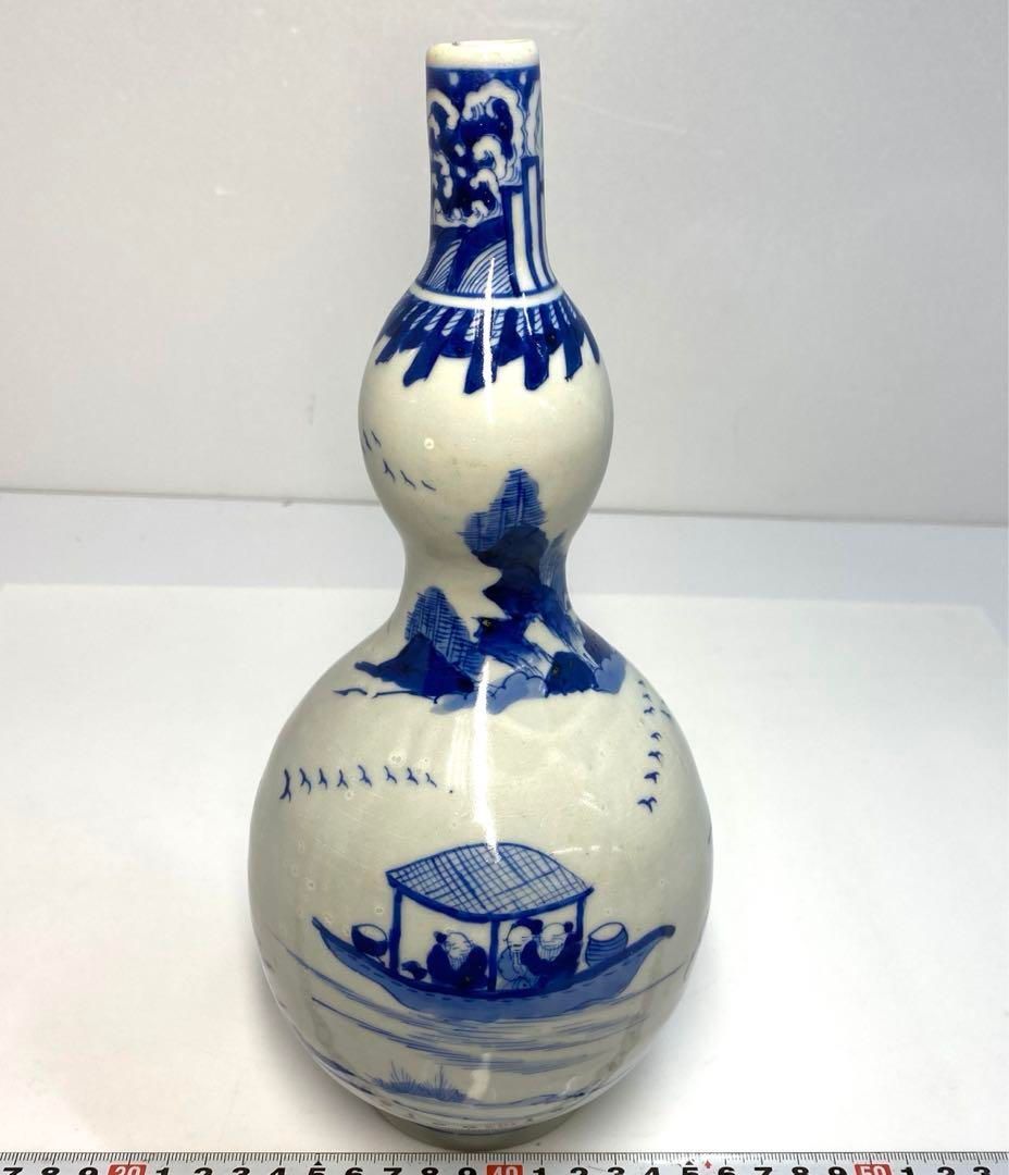 古伊万里 染付 瓢型 花入 タサオ 高さ28㎝ 東な6-0610