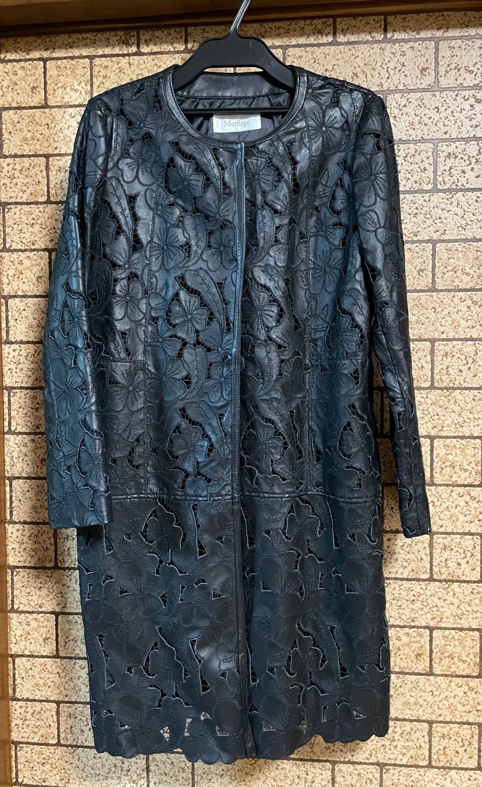 Merfirge 本革 ラムレザー 花 フラワーカットワーク 刺繍 ロングコート