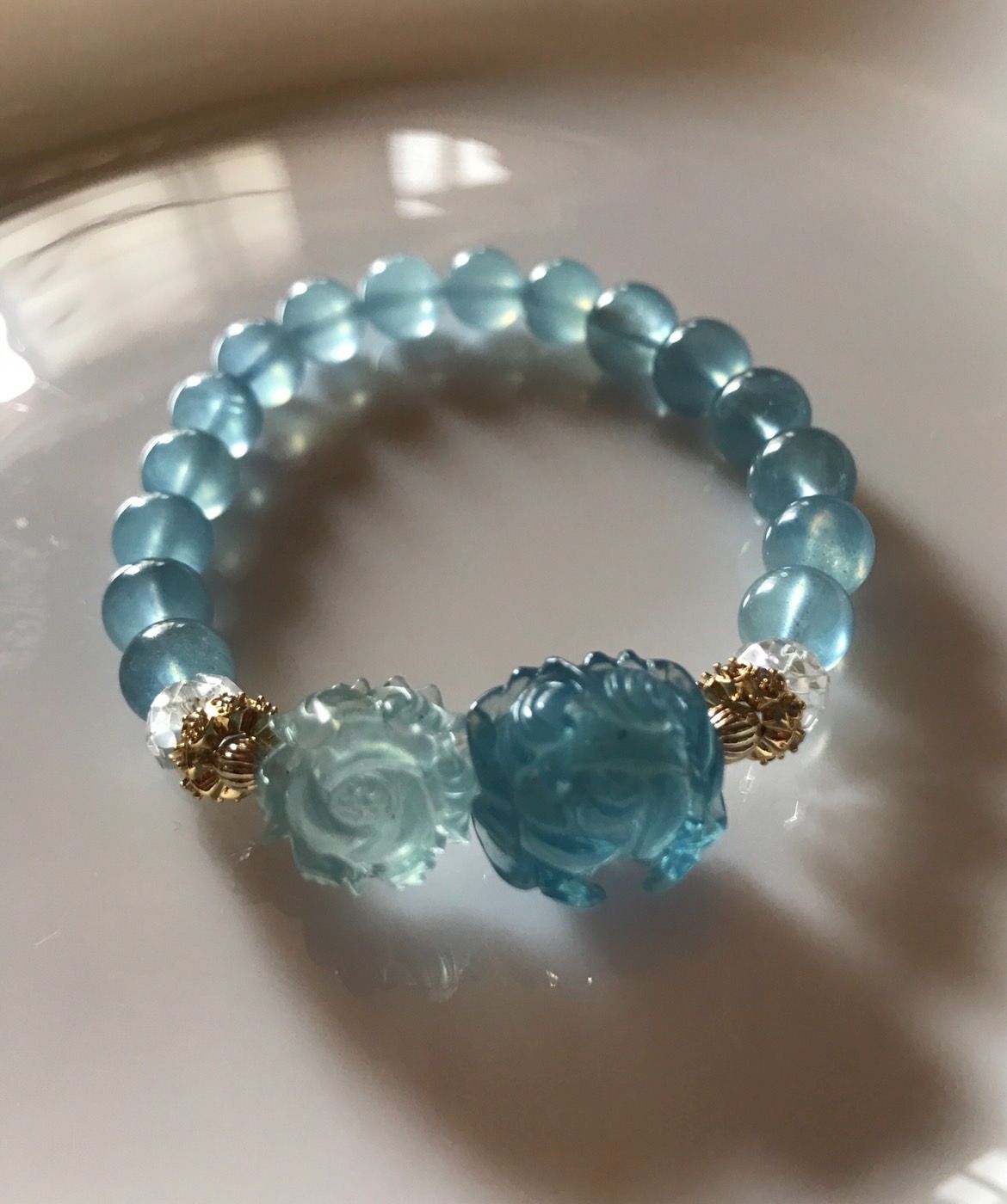 アクアマリンお花デザインブレスレット D