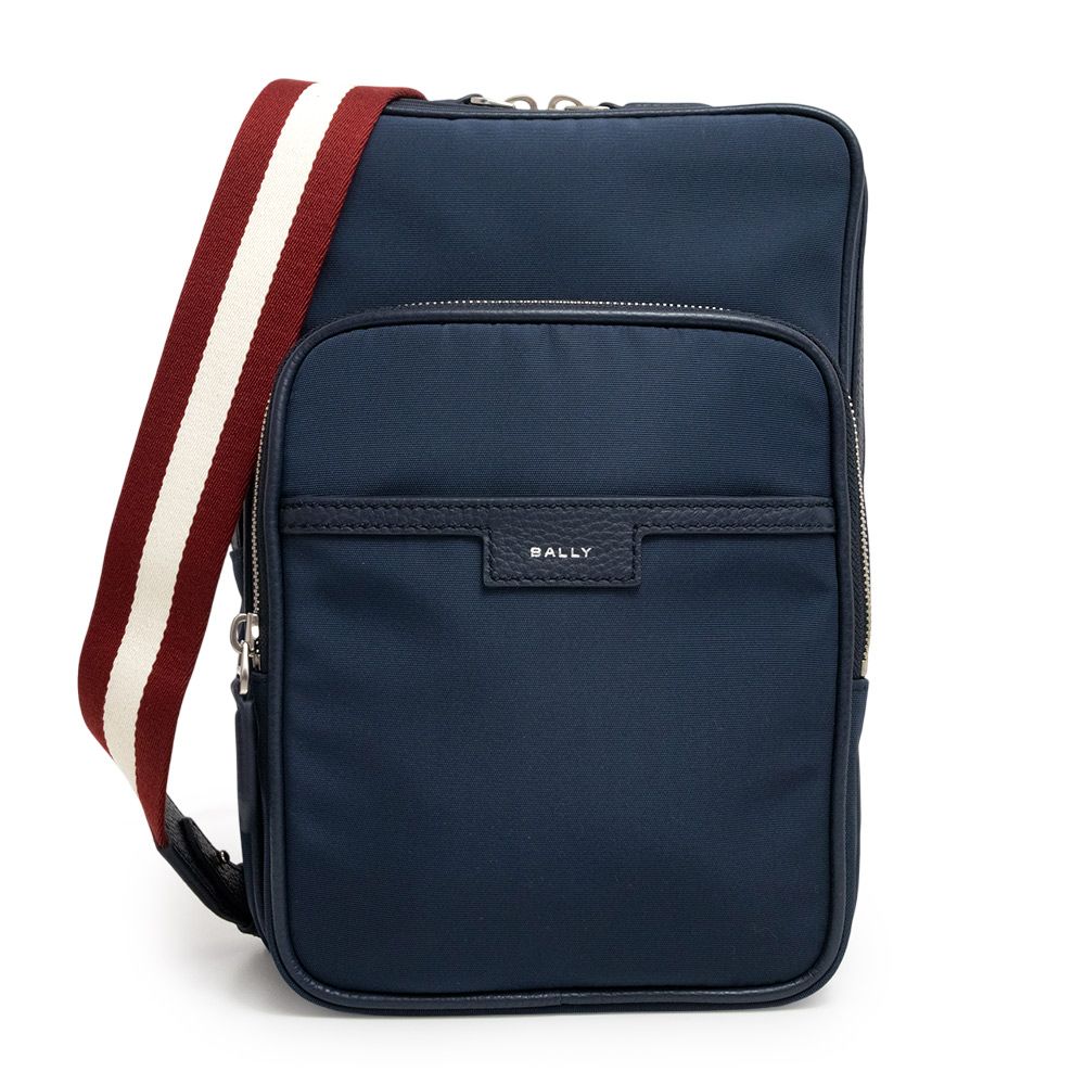 バリー CODE SLING BAG コードスリングバッグ ショルダー ボディバッグ 斜め掛け ナイロン レザー ネイビー シルバー金具 6307015 BALLY