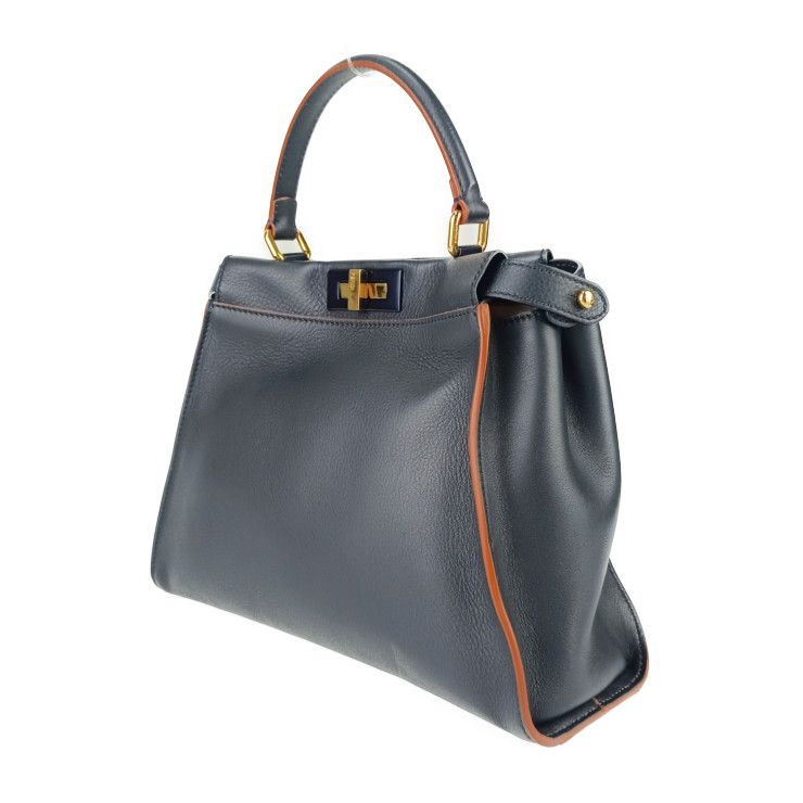 フェンディ　レザーハンドバッグ　濃紺 美品 FENDI フェンディ ハンドバッグ ピーカブーレギュラー