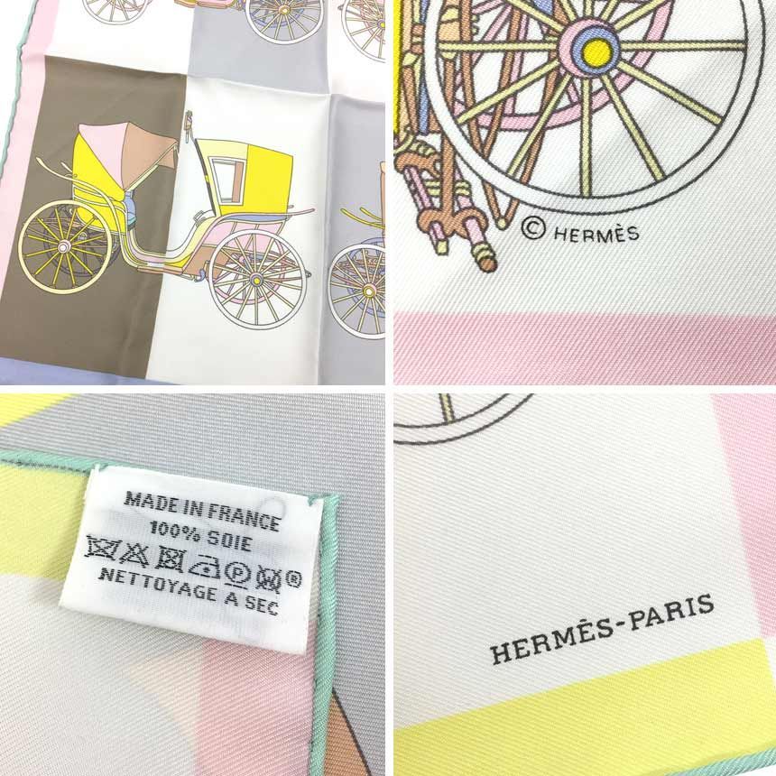 美品　HERMES　エルメス　スカーフ　カレ45　VOITURES EXQUISES　精巧な馬車　aq9137