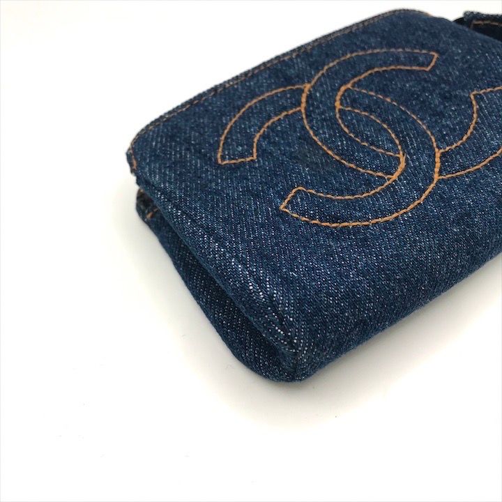 美品 CHANEL シャネル ココマーク デニム ミニ ポーチ ブルー 青 小物