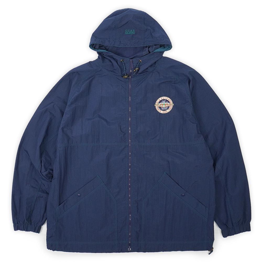 GEAR FOR SPORTS 90's 90年代 ナイロンパーカー フーディージャケット フルジップ クラフトビール OLD CHICAGO WORLD BEER TOUR USA ヴィンテージ アメリカ古着 メンズ ネイビー 紺 L【中古】