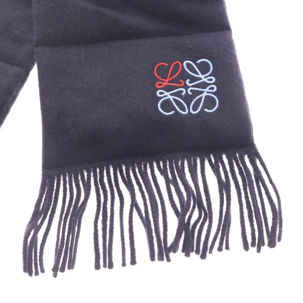 LOEWE ロエベ ネイビーウールマフラー フリンジ付き
