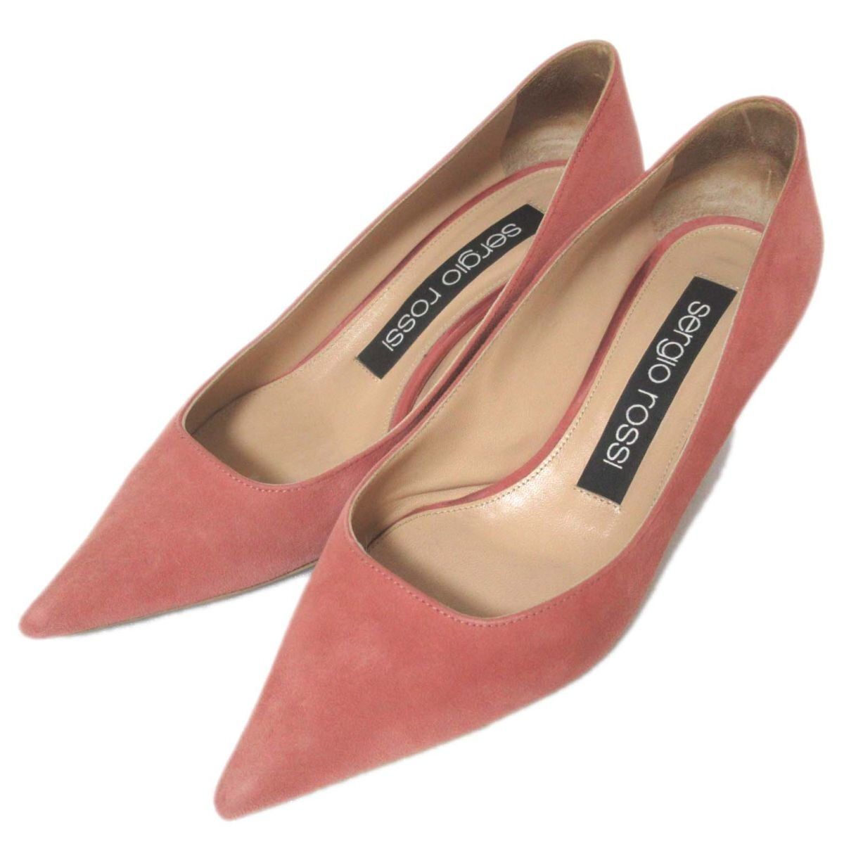 美品 セルジオロッシ スエード ポインテッドトゥ パンプス 371/2 美品 セルジオロッシ ポインテッドトゥ ストラップ パンプス 黒