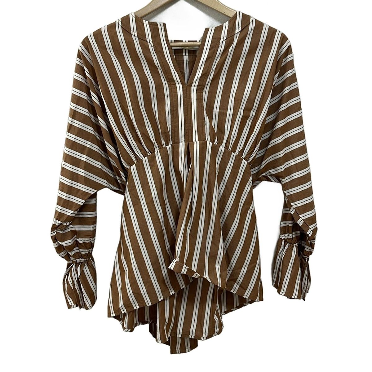 NE QUITTEZ PAS ヌキテパ チュニック レディース - ブラウン×白 長袖|ストライプ