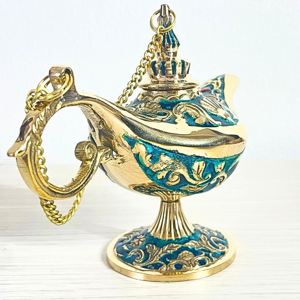 魔法のランプ オイルランプ ブルー ゴールド グリーン 真鍮製 アラジン