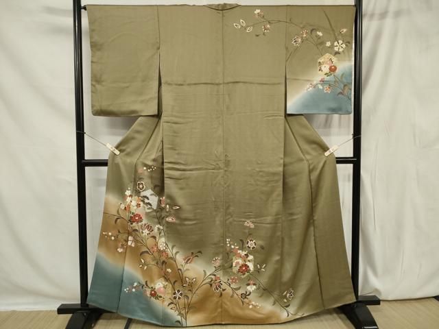 平和屋着物□訪問着 亀甲枝花文 暈し染め 金彩 正絹 逸品 CAAV4128in  