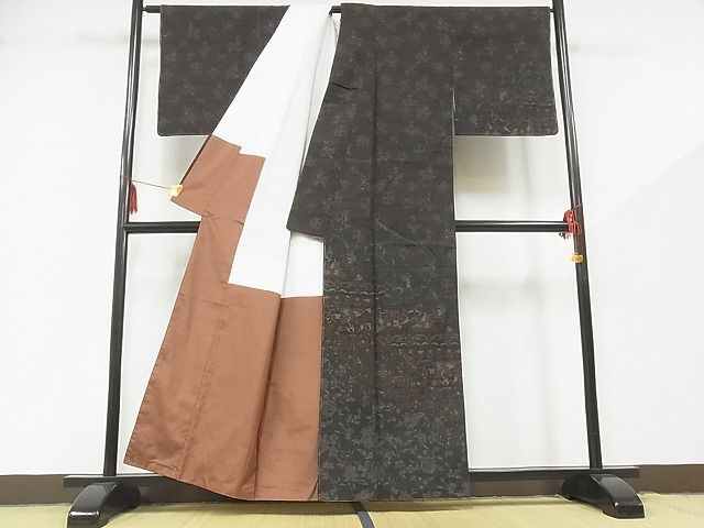 平和屋-こころ店□訪問着紬地花鳥文着丈157cm 裄丈67.5cm 正絹逸品B