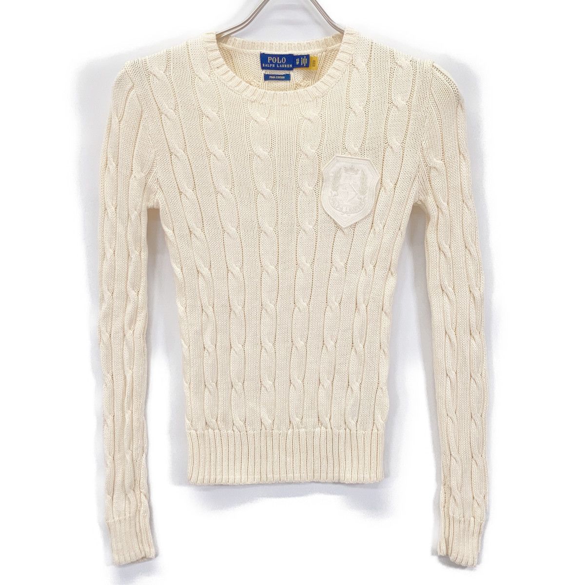 POLO RALPH LAUREN ポロ ラルフローレン ｱｲﾎﾞﾘｰ ｹｰﾌﾞﾙﾆｯﾄｸﾚｽﾄﾊﾟｯﾁｾｰﾀｰ XS