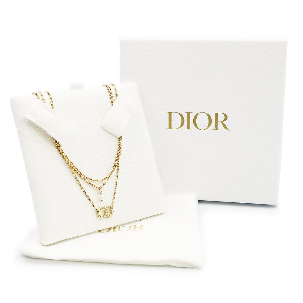 クリスチャンディオール クレール ディー リュヌ CLAIR D LUNE CDロゴ ラインストーン パール トリプル 3連 ペンダント ネックレス ゴールド N1579CDLCY Christian Dior USTAUSTRALIA_COM_AU