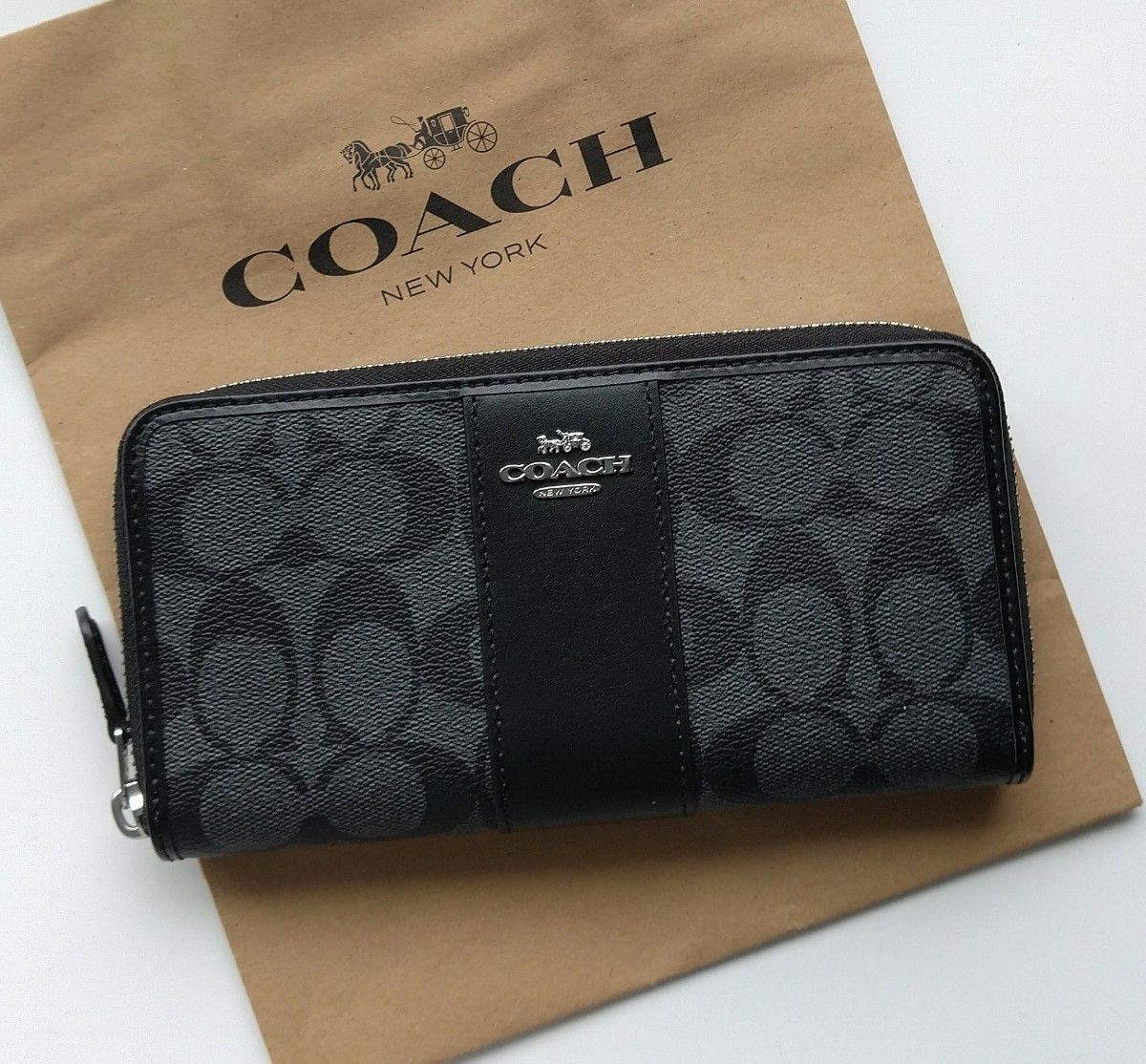 新品】COACH コーチ 長財布 シグネチャー ブラックスモーク - 伊藤