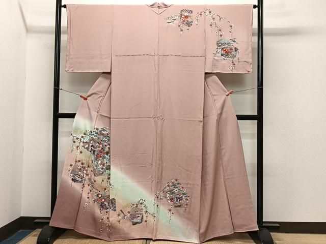 平和屋着物□訪問着 流水御所車花文 暈し染め 銀彩 正絹