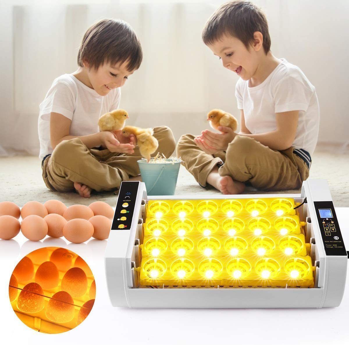 自動孵卵器 検卵ライト内蔵 インキュベーター LED液晶 孵化率アップ 鳥類 ふ卵器 自動転卵式 ヒヨコ生まれ 24個 自動温度制 016