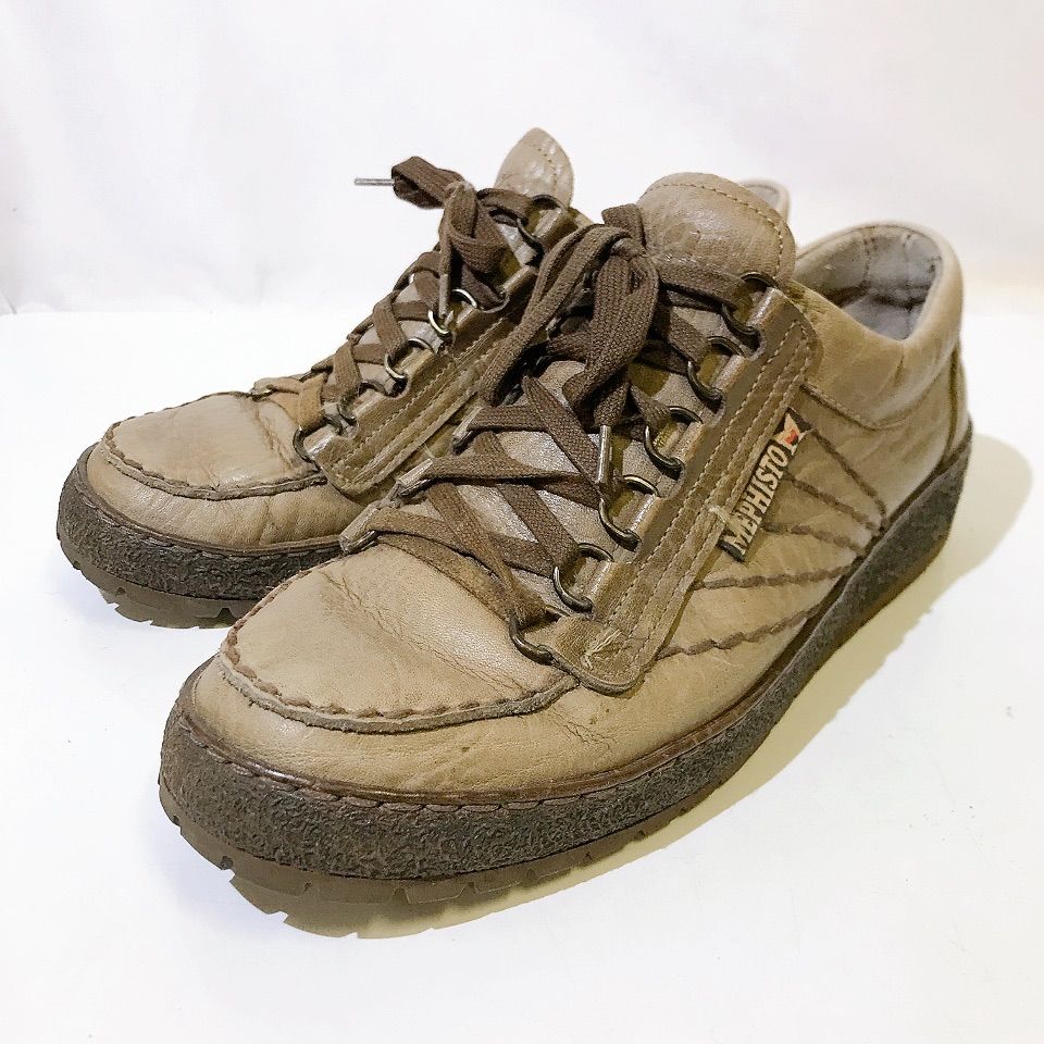 MEPHISTO メフィスト レザー ローカット スニーカー レースアップシューズ 天然皮革 カーキブラウン系 ウォーキング アウトドア メンズ シューズ 25.0cm