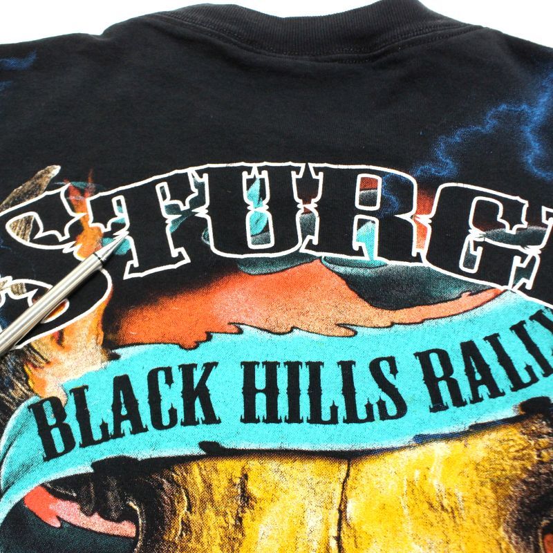 90s USA製 vintage 3D EMBLEM サンダー柄 イーグル Sturgis 半袖