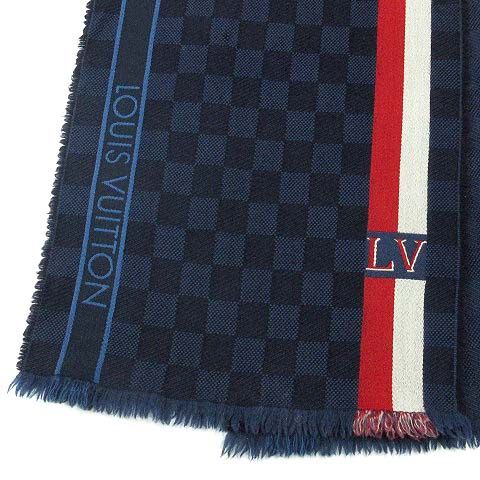 ルイヴィトンM70338 ダミエ エシャルプ メサジェ マフラー イタリア製 紺 ルイヴィトン LOUIS VUITTON M70338 ダミエ エシャルプ メサジェ