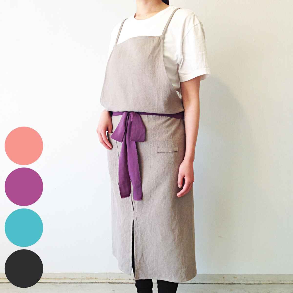 綿麻エプロン リネンシンプル おしゃれカフェ料理 男女 ネイビー 紺