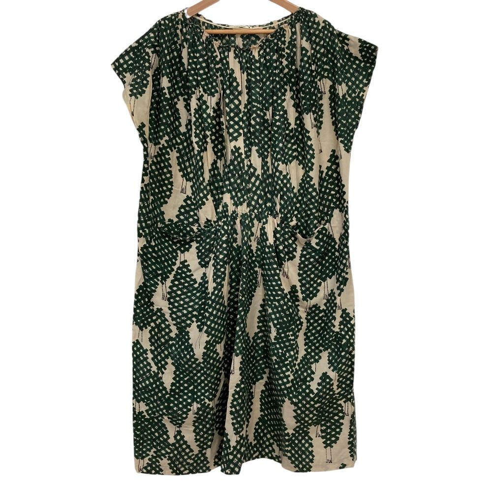 mina perhonen ミナペルホネン north forest フレンチスリーブ ワンピース サイズ36 グリーン レディース 古着