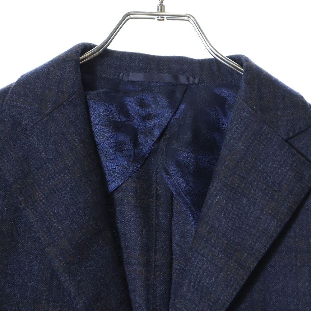 バルバ BARBA NAPOLI テーラードジャケット チェック 美品】BARBA バルバ テーラードジャケット 紺 チェック 46