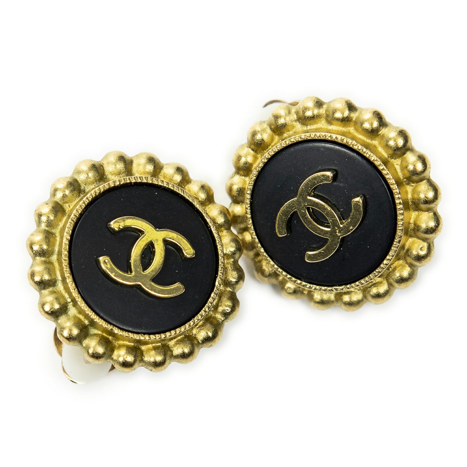 CHANEL シャネルラージ CC ラウンド クリップオン イヤリング金 黒金メッキA