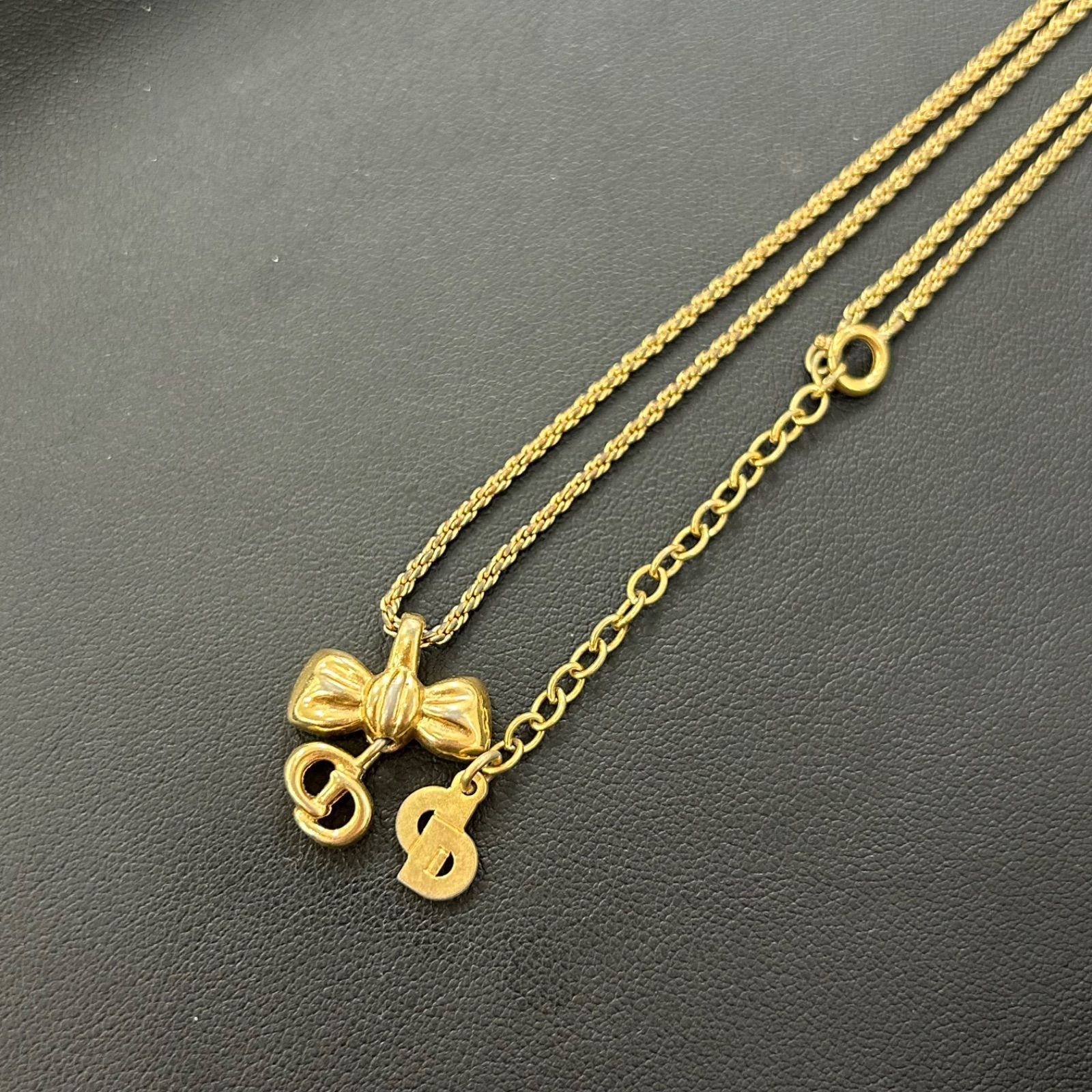 美品】Christian Dior ゴールド リボンモチーフ スイング Vintage ロゴ