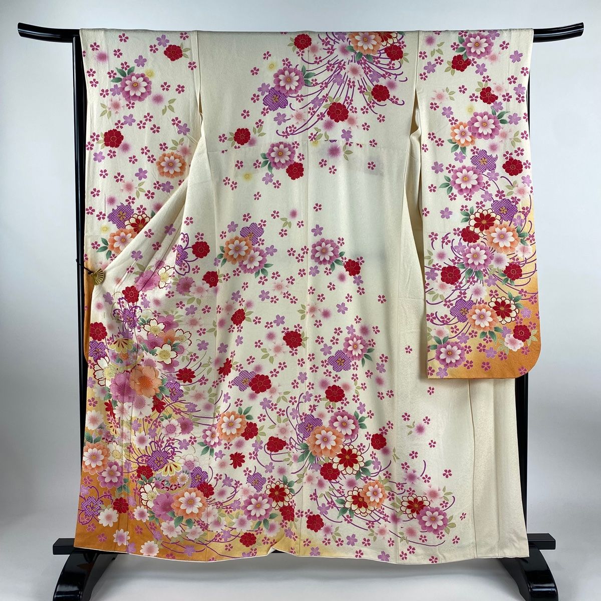 振袖 身丈162cm 裄丈68cm L 袷 桜 霞 金通し 箔 紫 正絹 美