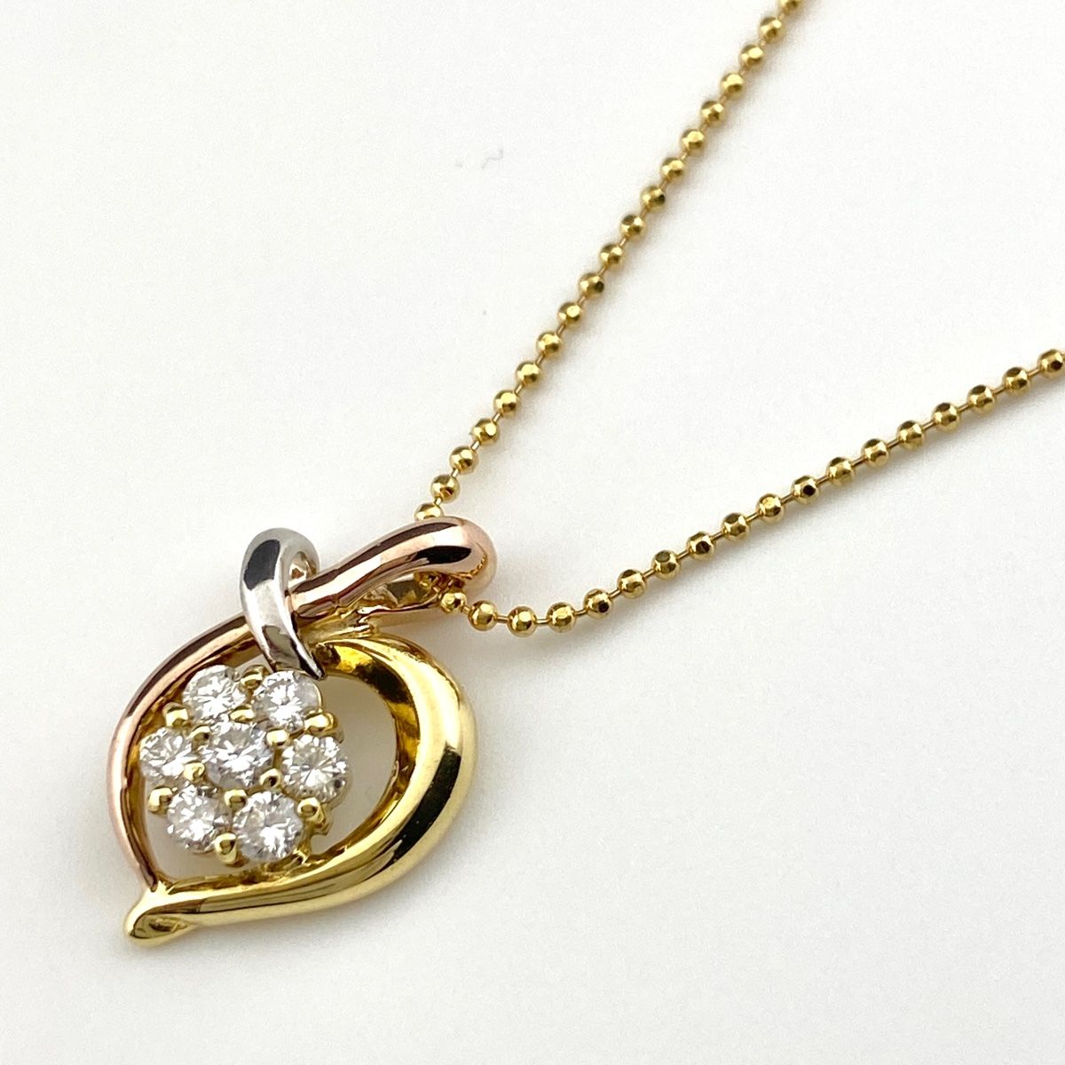 スリー デザインネックレス YG イエローゴールド プラチナ ペンダント メレダイヤ ネックレス K18 Pt900 ダイヤモンド レディース
