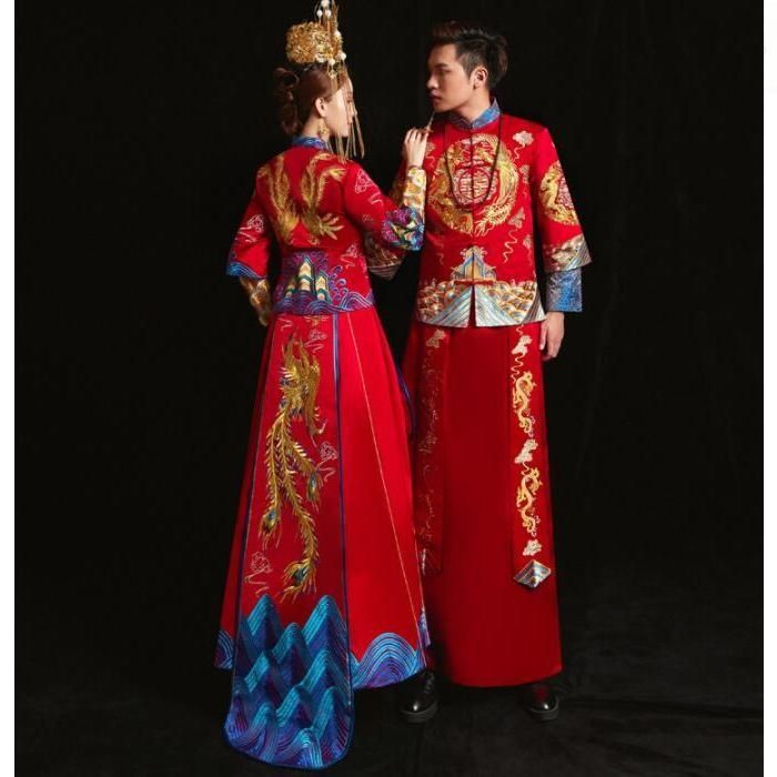 中華ウエディングドレス 中国古典チャイナ服 中華衣装上下二点セットアップ 赤 鳳刺しゅう チャイナ風舞台ステージ服 チャイナ LLC-HASEGAWATOSO_COM