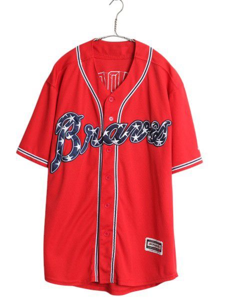 90s MLB ブレーブス ゲームシャツ XL ベースボールシャツ ビックサイズ ブレーブス ベースボール シャツ メンズ XL / 古着 MLB