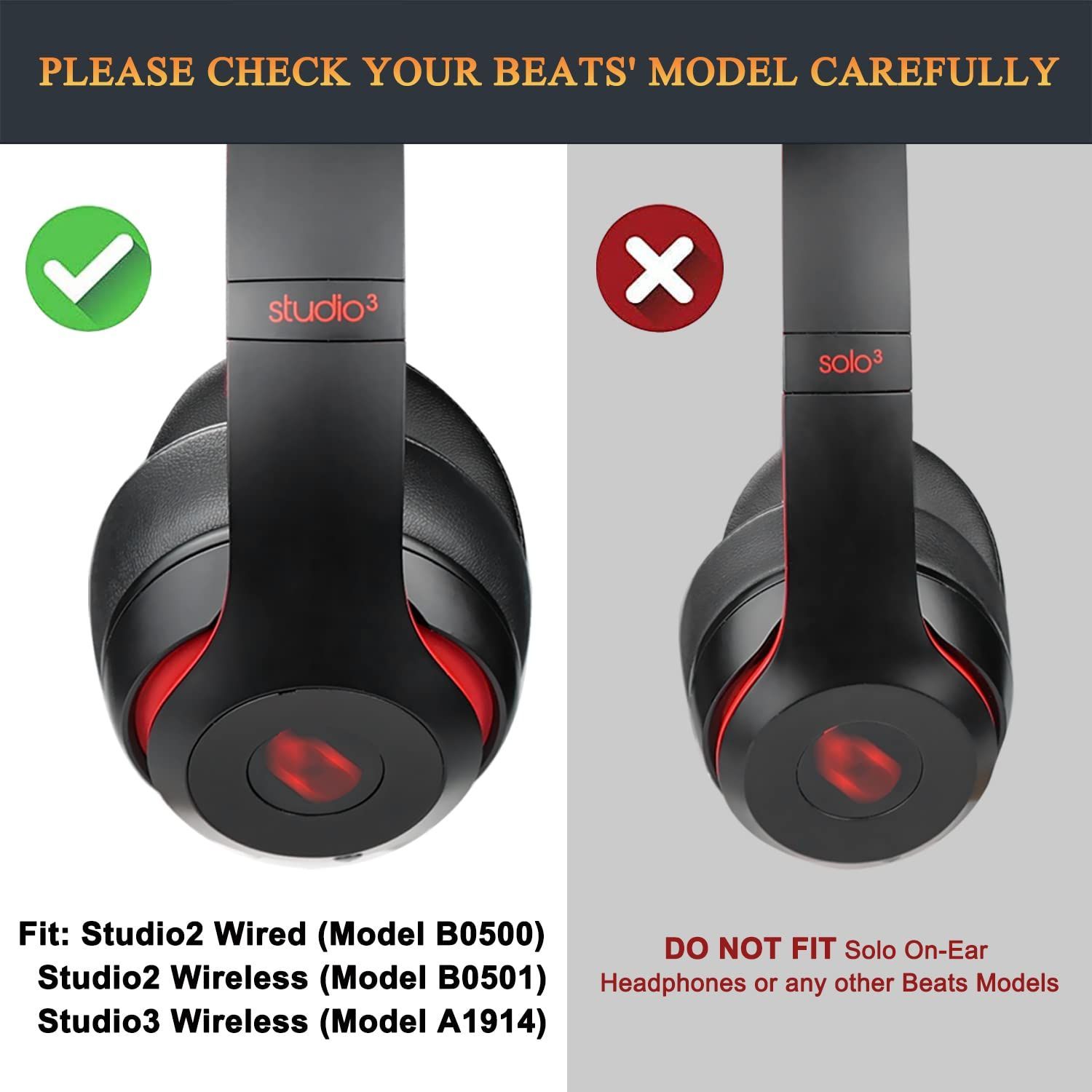 Beats Studio3 イヤークッション ＆ Studio2 Wired/Wireless ワイヤレスヘッドホン イヤーパッド 用 交換パッド  A1914/B0500/B0501 用 SoloWIT ヘッドセットパッド 遮音 メモリフォーム (黒) - メルカリ