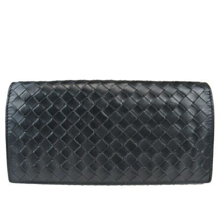 【中古】 ボッテガヴェネタ BOTTEGA VENETA イントレチャート 二つ折り 長財布 ブラック レザー 60EZ023