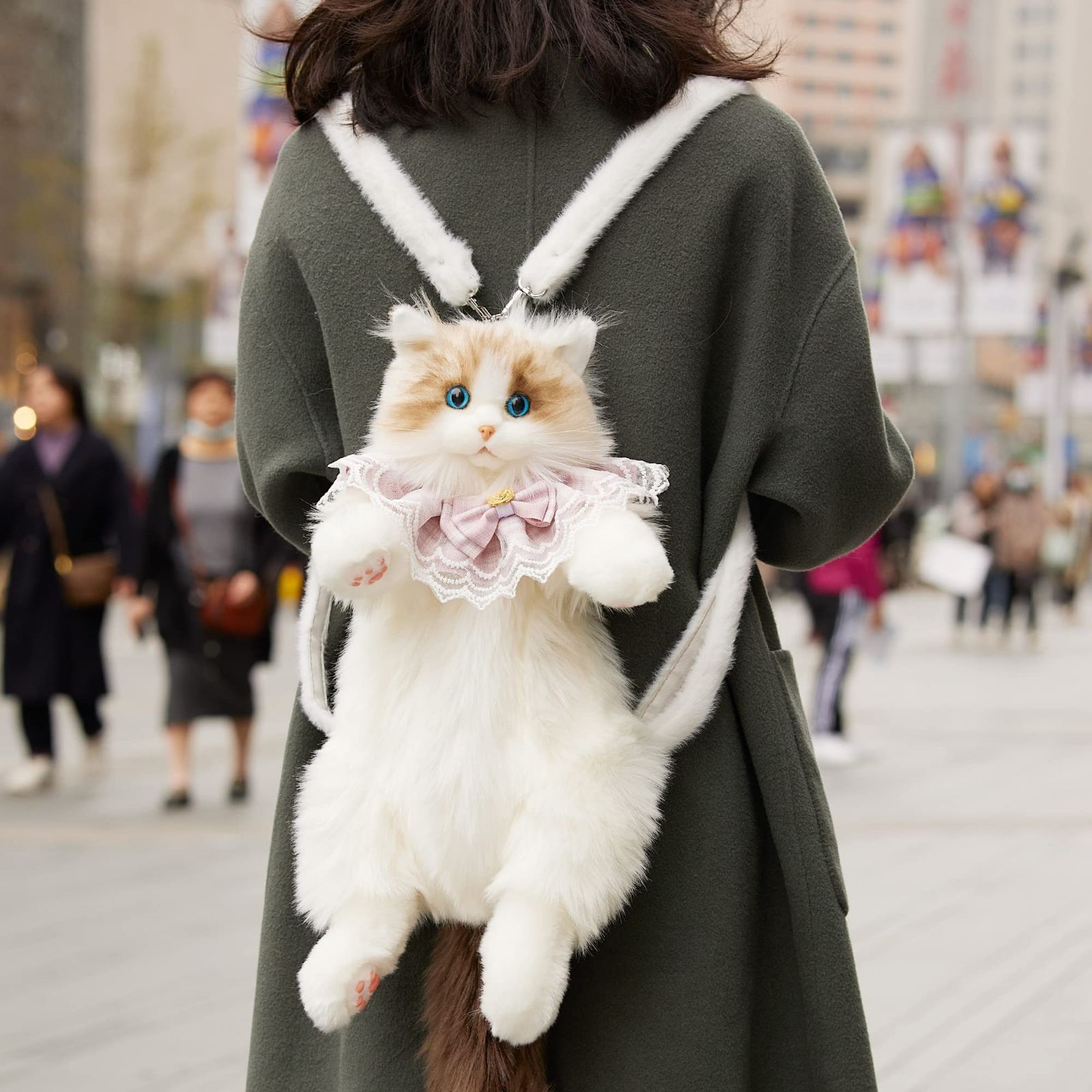 【大人気】Chongker ハンドメイド リアルな猫型リュック 猫のぬいぐるみペット好きな人へのプレゼント 女性へのプレゼント (リュック)