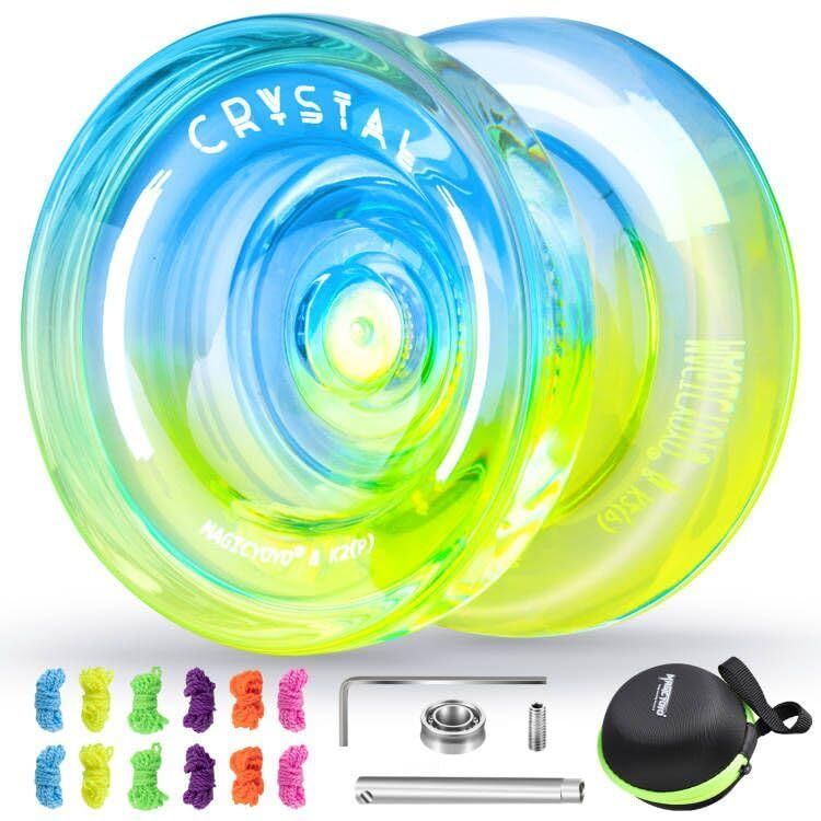 MAGICYOYO レスポンシブ ヨーヨー 子供用 初心者向け デュアルパーパス ヨーヨー K2 無反応ヨーヨー フィンガースピントリック 中級プレイ用 + ヨーヨー弦12本 + ベアリングツール + 収納ケース(ブルーイエロー)