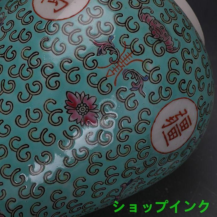景徳鎮 パステルカラー万寿無彊花瓶 陶磁器 装飾品 現代工芸品 美術品 置物 グリーンパステル万寿無彊将軍缶 景徳鎮 陶磁器 装飾品 現代工芸