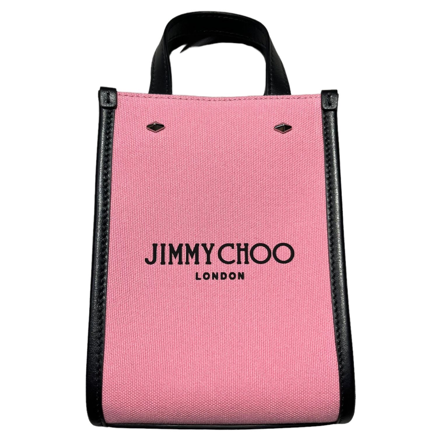 JIMMY CHOO(ジミーチュウ) 2WAY MINI N/S TOTE CZM ミニ ショルダー ロゴ バッグ ピンク×ブラック キャンバス トート  - メルカリ