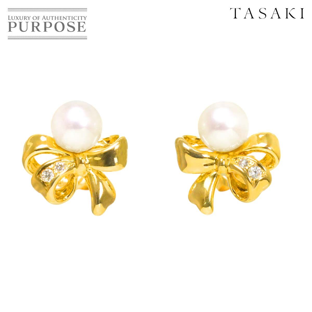 タサキ TASAKI アコヤ真珠 5.4mm ダイヤ 0.01/0.01ct ピアス K18