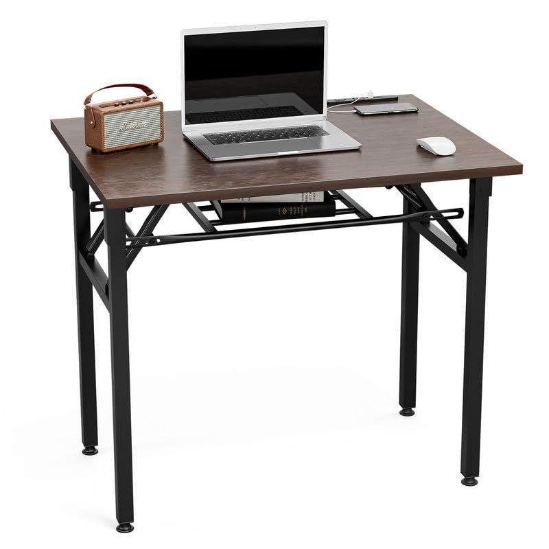 省スペース 組立簡単 テレワーク 在宅勤務 ワーク USB＆コンセント付き 簡易デスク 折り畳みテーブル ミシン台 ゲーミングデスク パソコンデスク クルミ 80 60 72CM 組み立て不要 大理石柄 折りたたみデスク FryLR