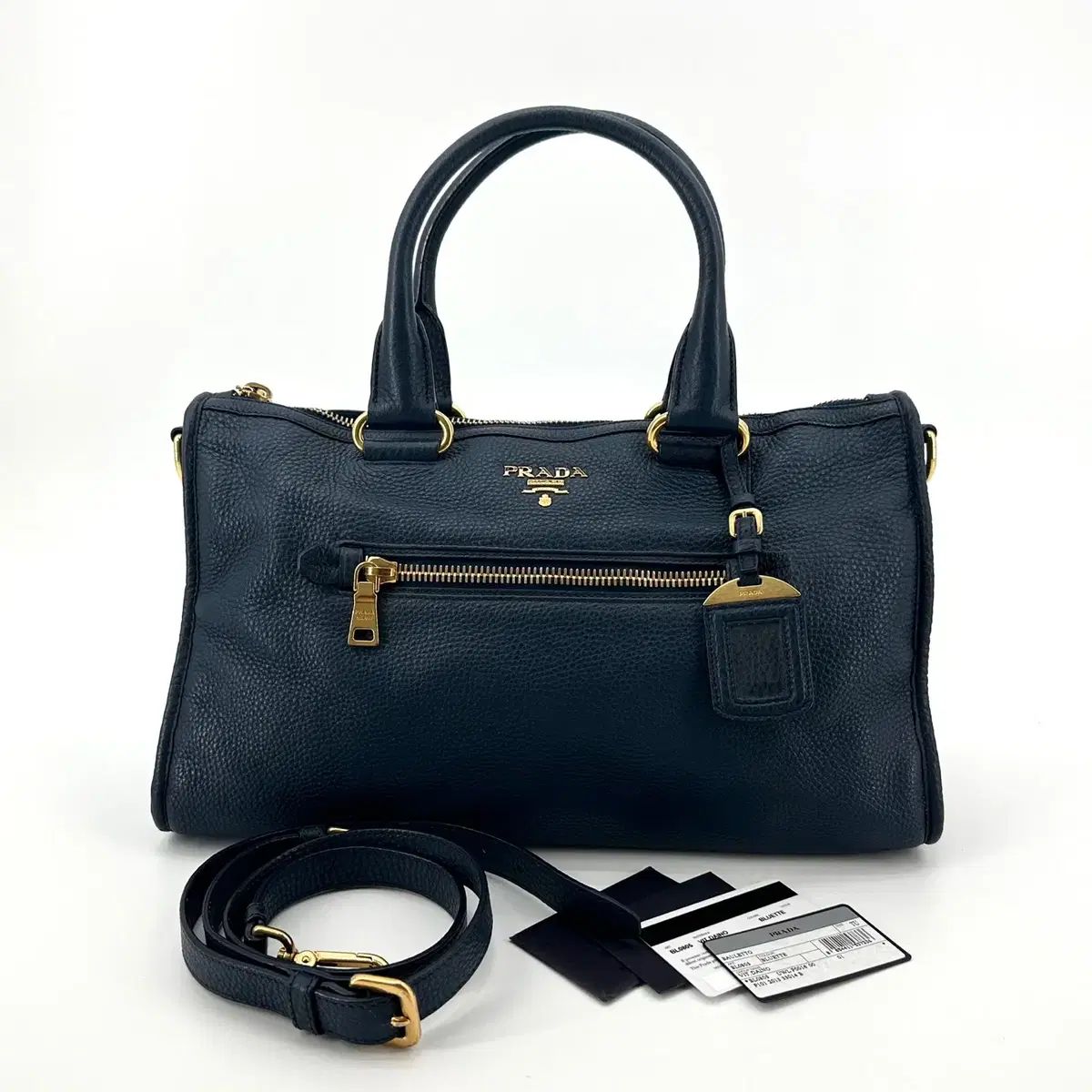 プラダ Vitello Phoenix ゴールド 金装 モーターバッグ ショルダーバッグ BL0805