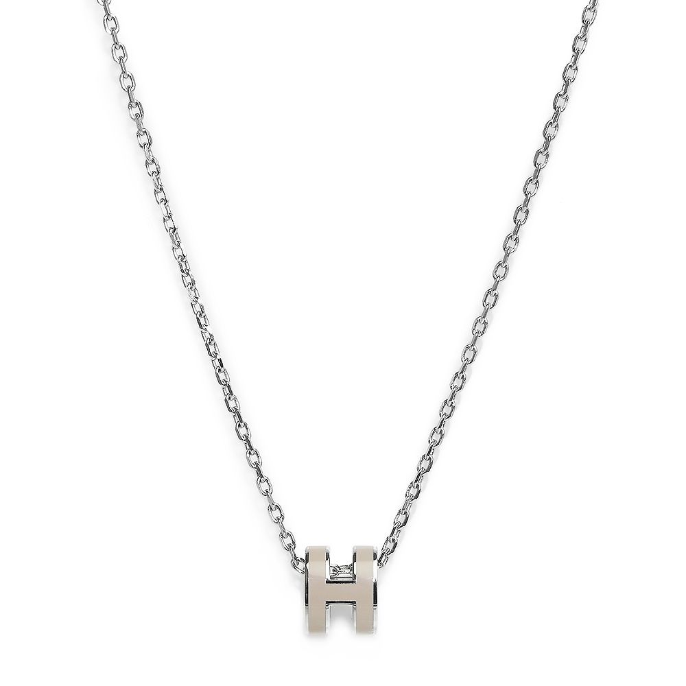エルメス ポップアッシュ ミニ ポップ H ペンダント ネックレス ベージュ マロングラッセ シルバー金具 HERMES
