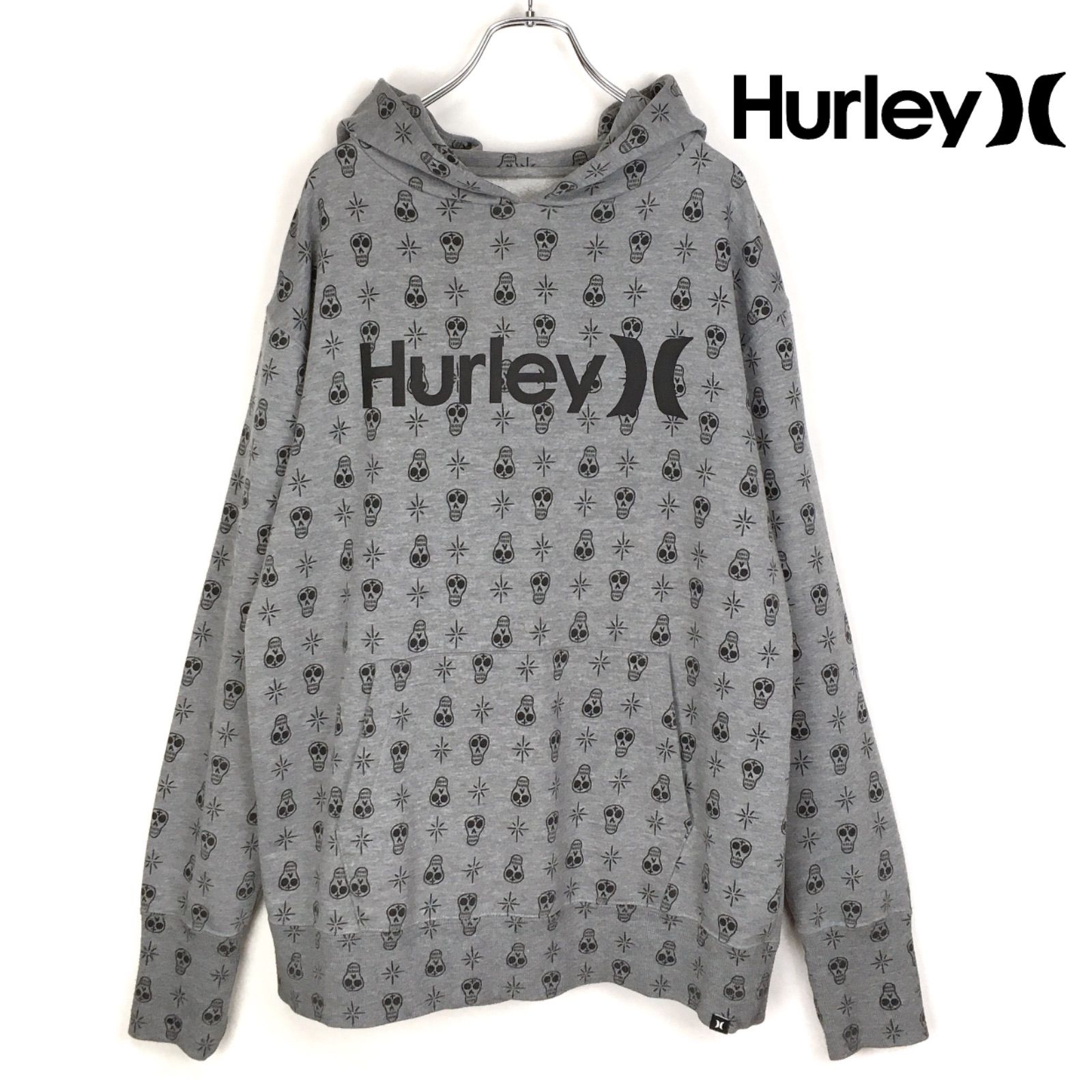 Hurley ハーレー☆ スカル総柄 ビッグロゴ フーディー☆ 裏起毛